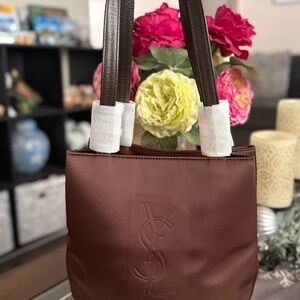 Yves Saint Laurent Brown Leather strap Shoulder Bag with Embossed YSL